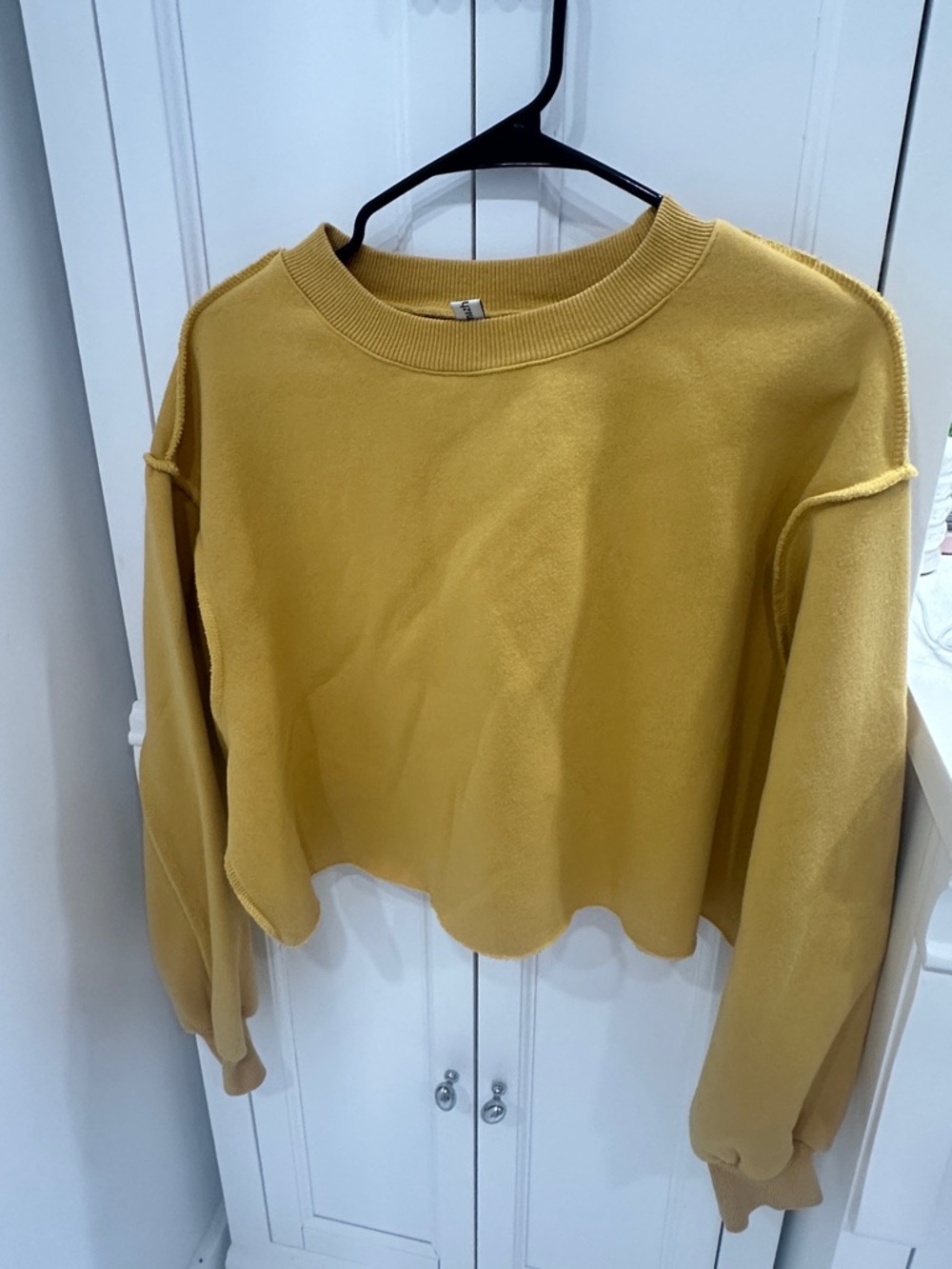 Mustard Yellow Cropped Sweatshirt - Women Tops